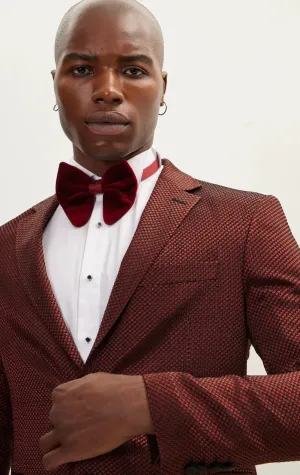 Contrast Textured Tuxedo with Notch Lapel - Burgundy