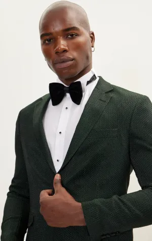 Contrast Textured Tuxedo with Notch Lapel - Green