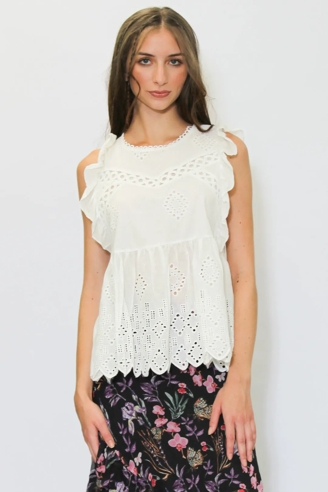 Cotton White Embroidered Top