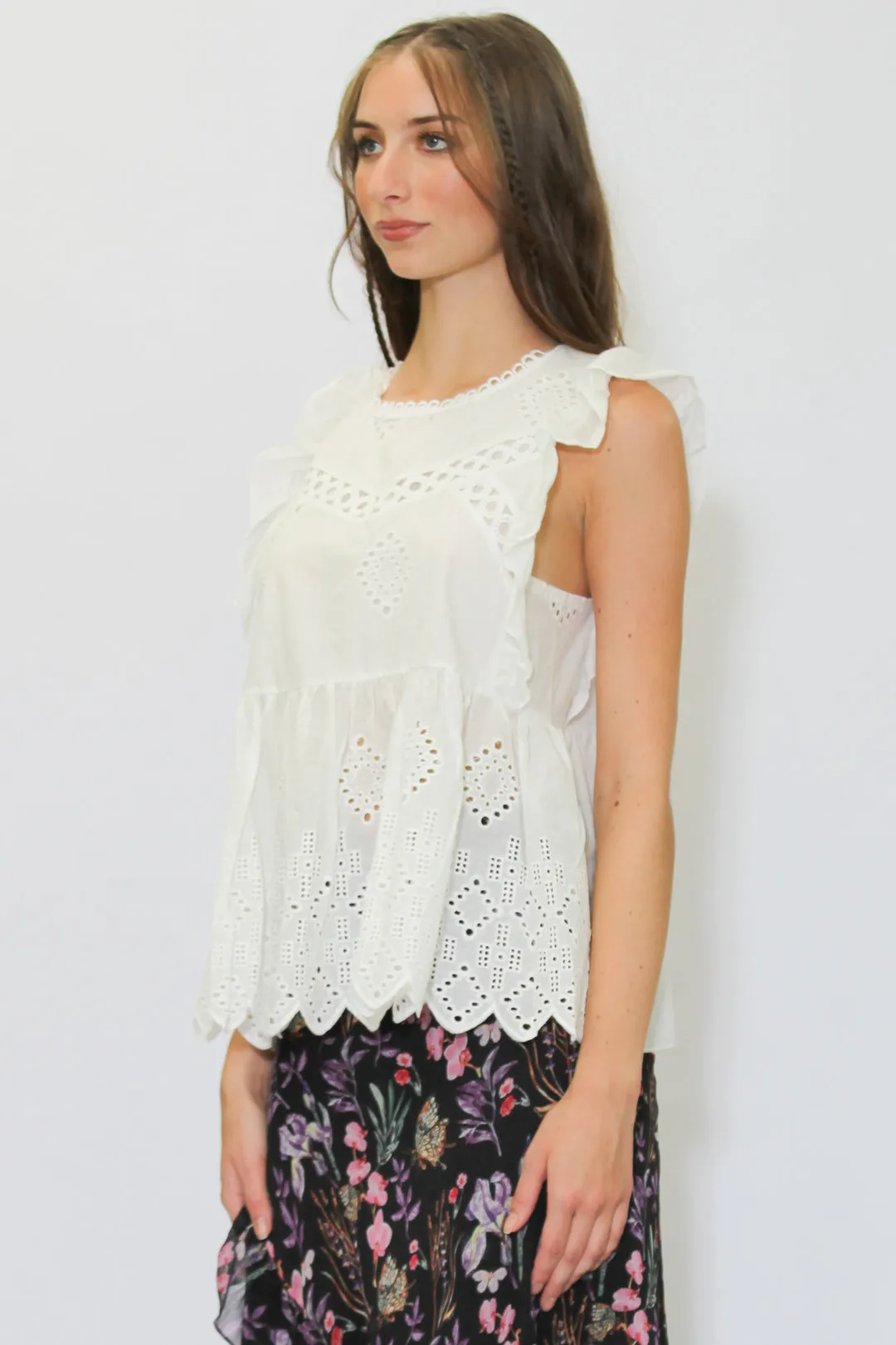 Cotton White Embroidered Top