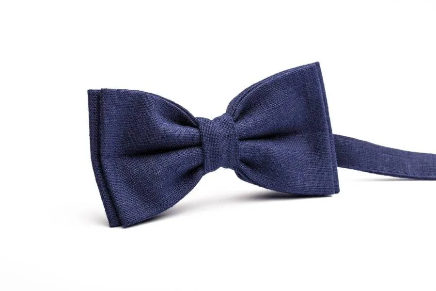 Dark Blue Natural Baltic Linen Bow Tie - Versatile Accessory for Weddings and Formal Events