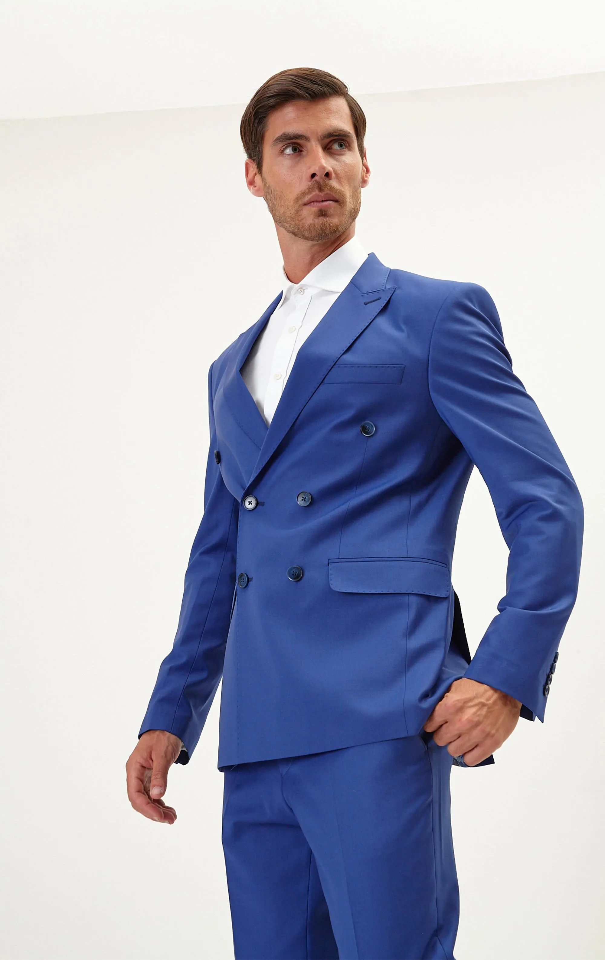 Double Breasted Merino Suit - Blue