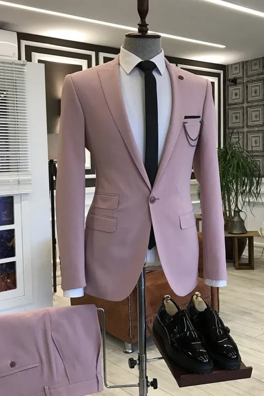 Dusty Pink Peaked Lapel Two Pieces Prom Suits Slim Fit Custom Made Business Suits