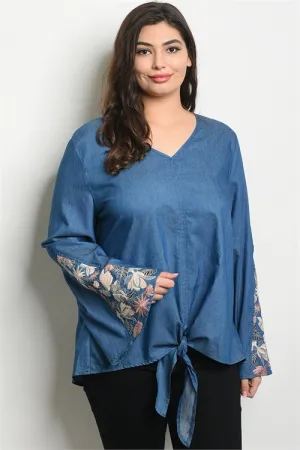 Embroidered Denim Plus Size Top