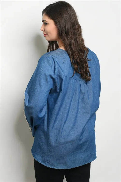 Embroidered Denim Plus Size Top