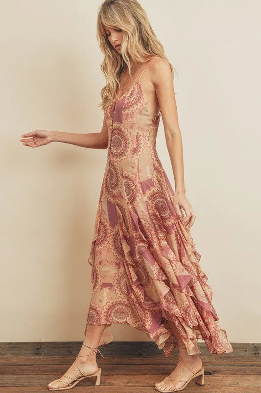 Frilled Handkerchief Maxi Dress