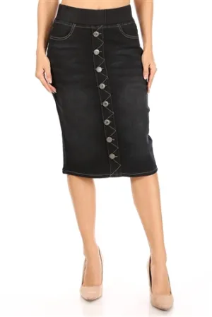 G-Gossip Women's Black Wash Middle Length Skirt