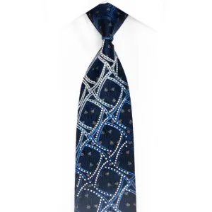 Geometric On Navy Rhinestone Silk Tie With Silver Sparkles