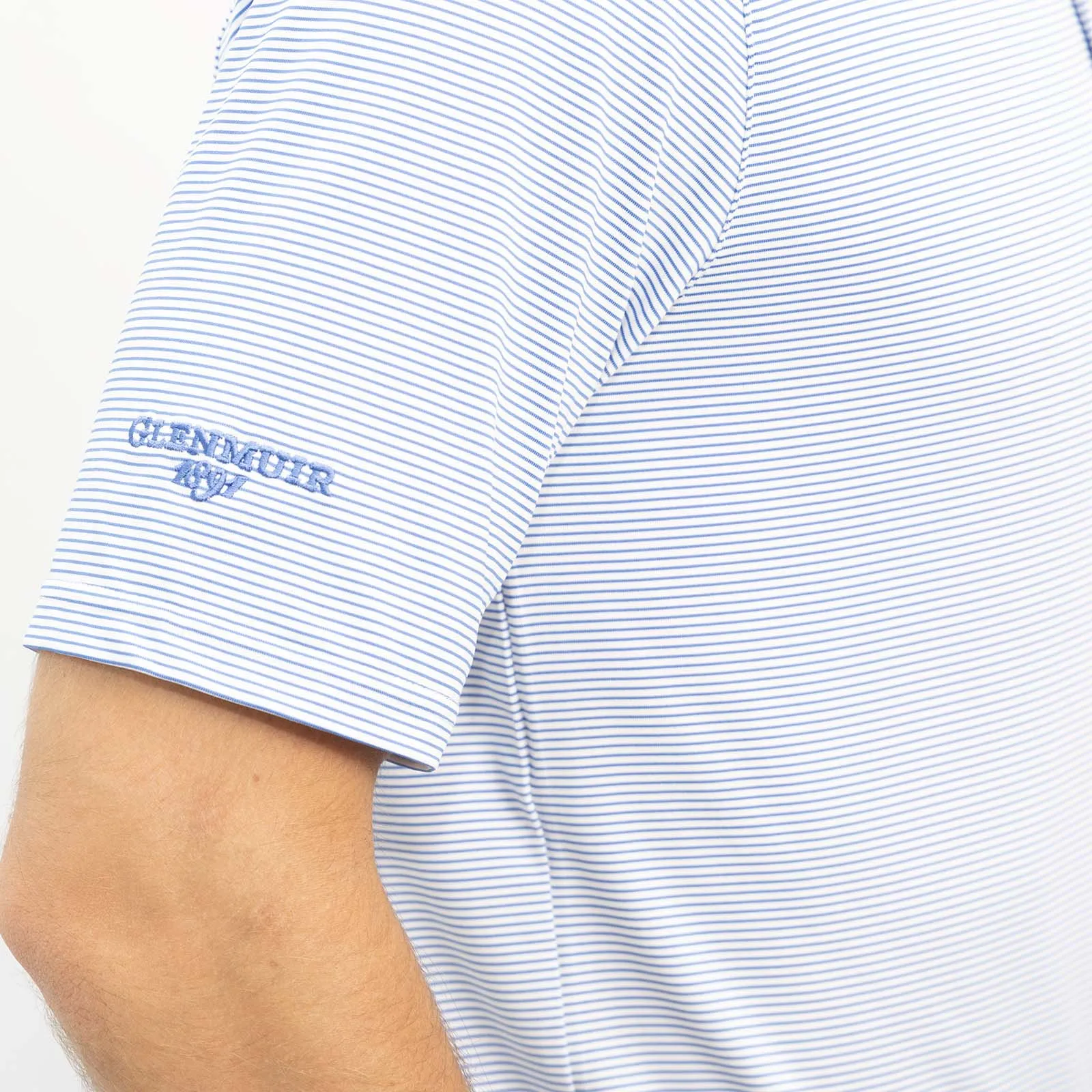 Glenmuir Torrence Micro Stripe Performance Golf Shirt - White/ Tahiti