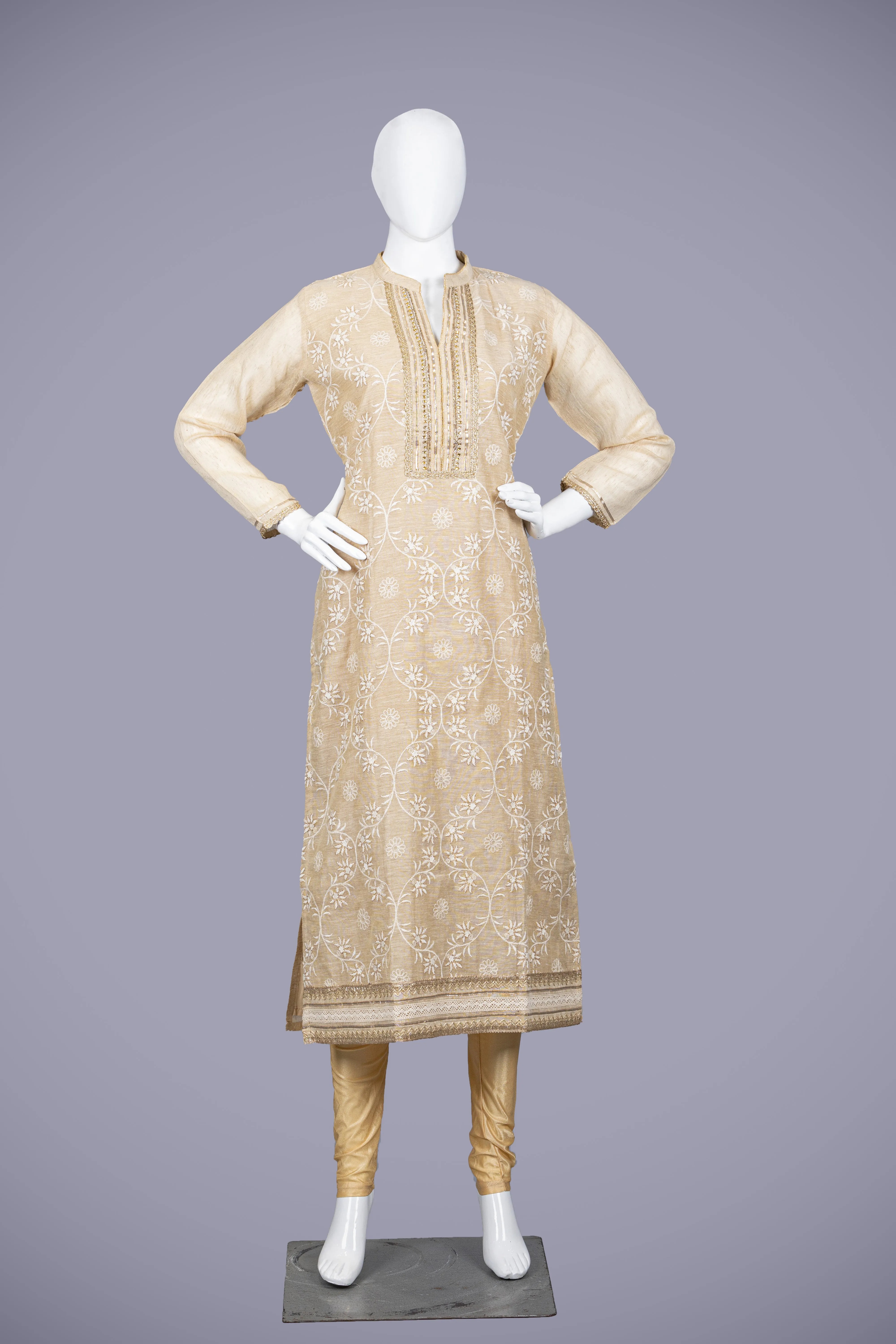 Gold Kurti Top with Machine and Tikki Work