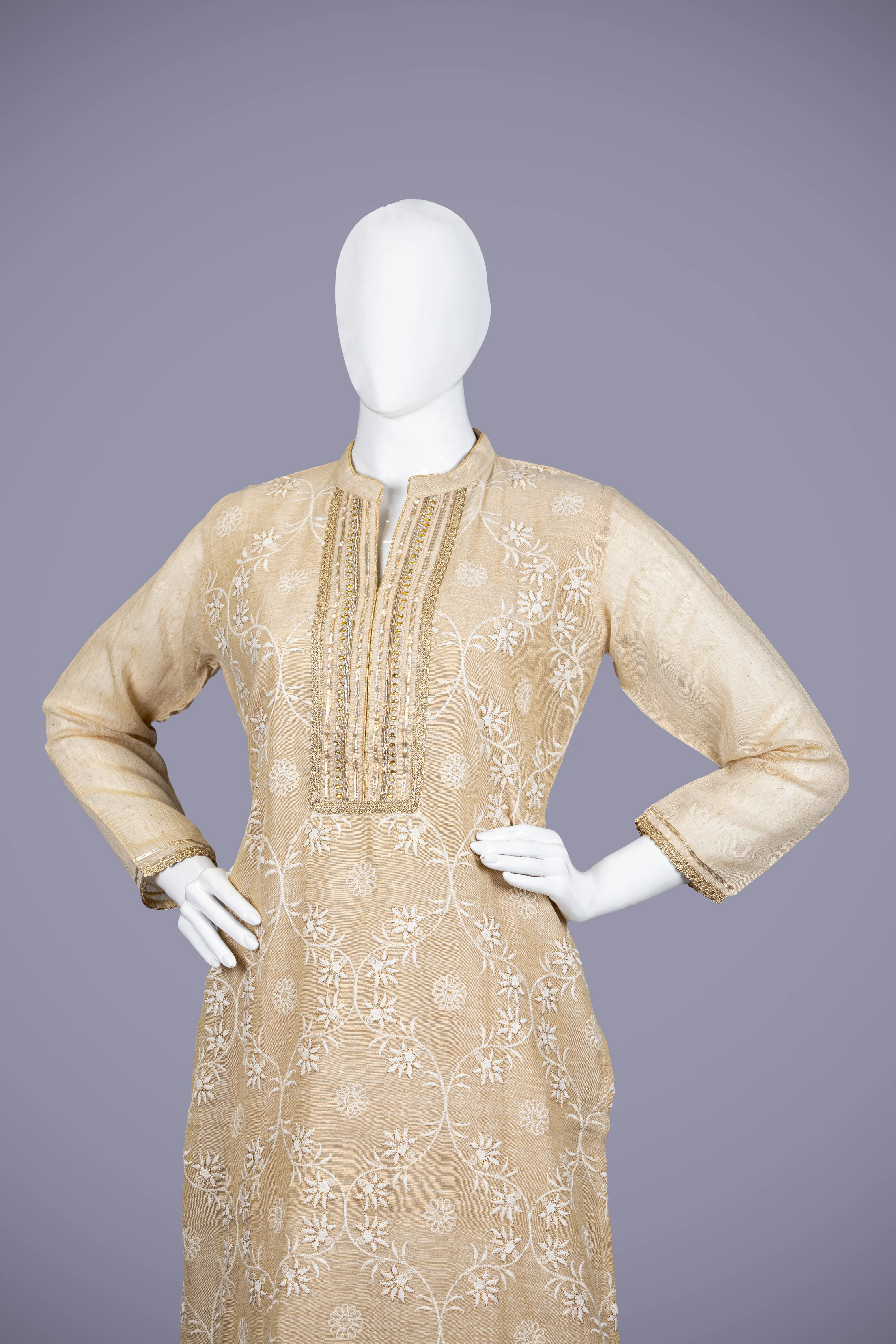 Gold Kurti Top with Machine and Tikki Work