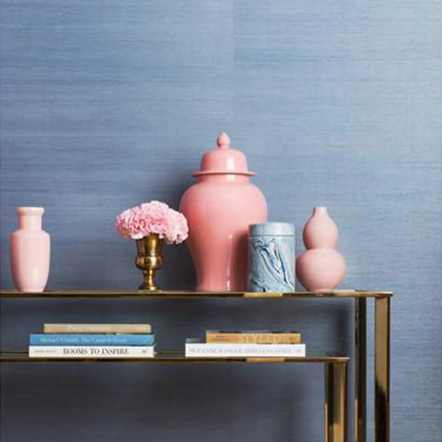 Grasscloth Wallpaper in Dusty Blue