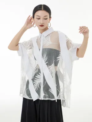 Hayato Sheer Leaf Blouse - White