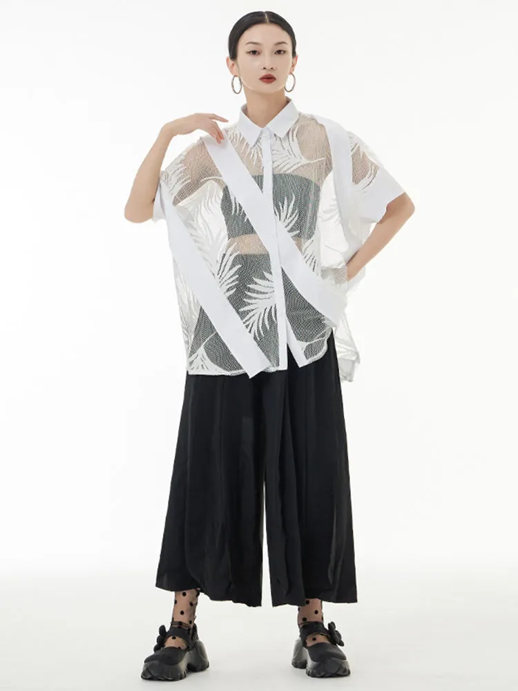 Hayato Sheer Leaf Blouse - White