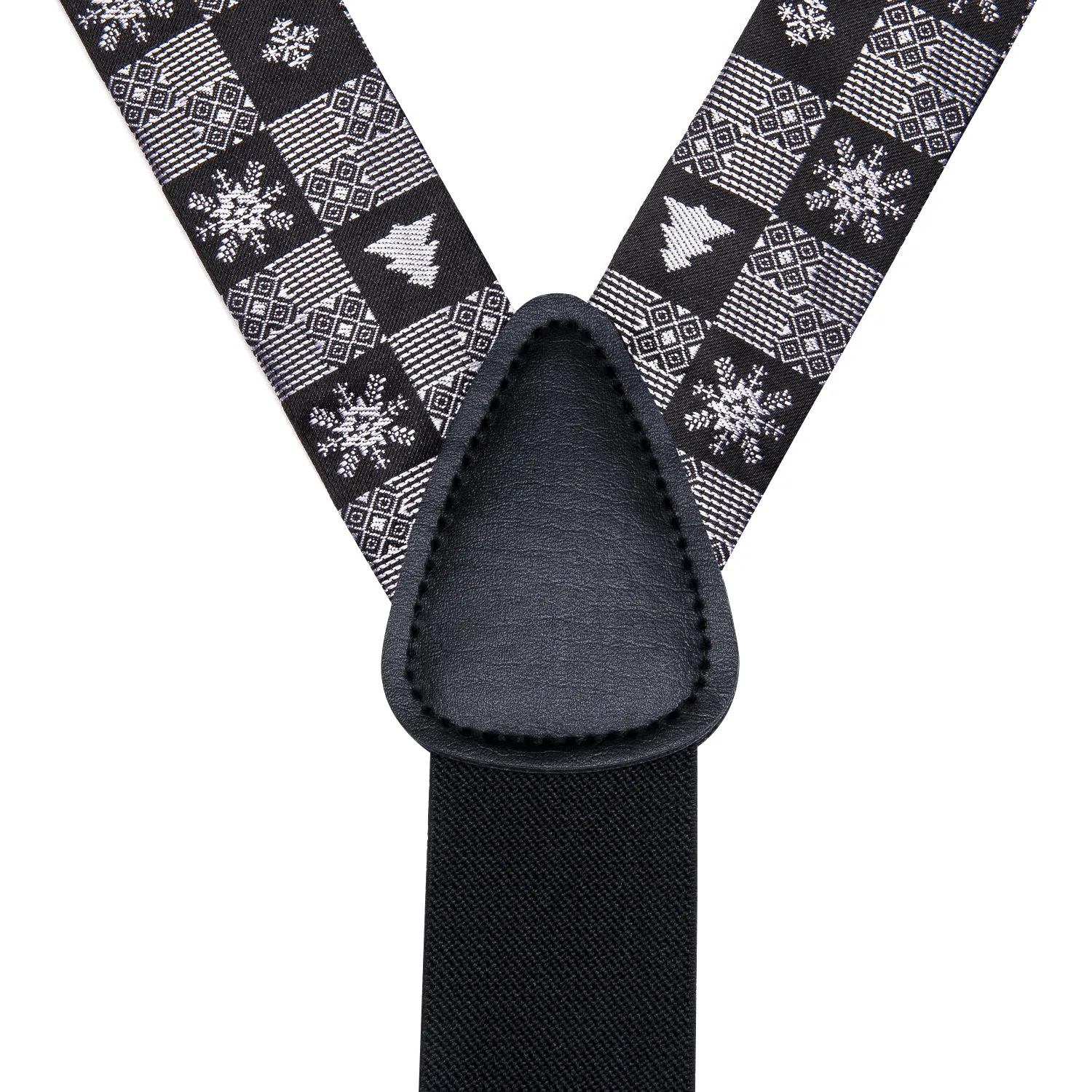 Hi-Tie Black White Novelty Suspender Bowtie Hanky Cufflinks Set Christmas