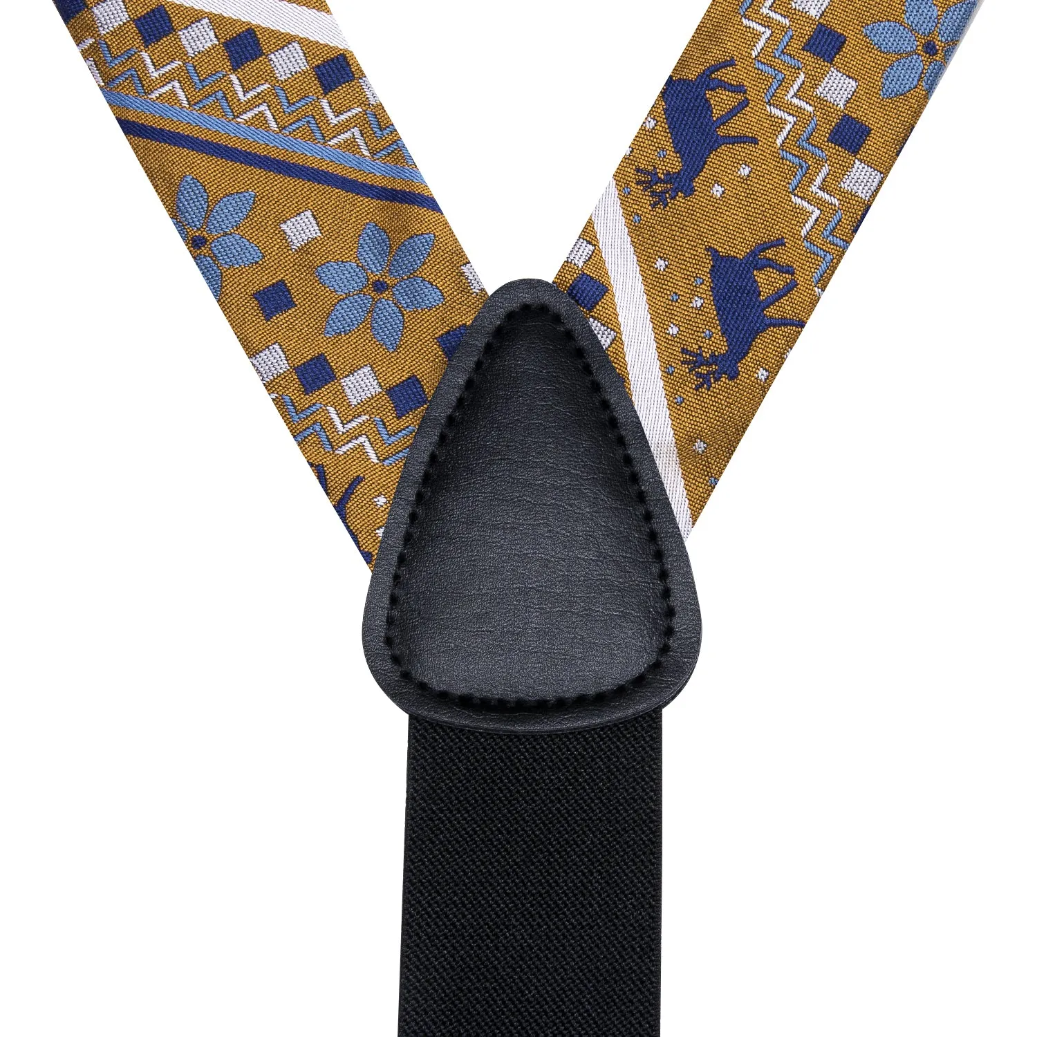 Hi-Tie Christmas Golden Blue Novelty Suspender Bowtie Hanky Cufflinks Set