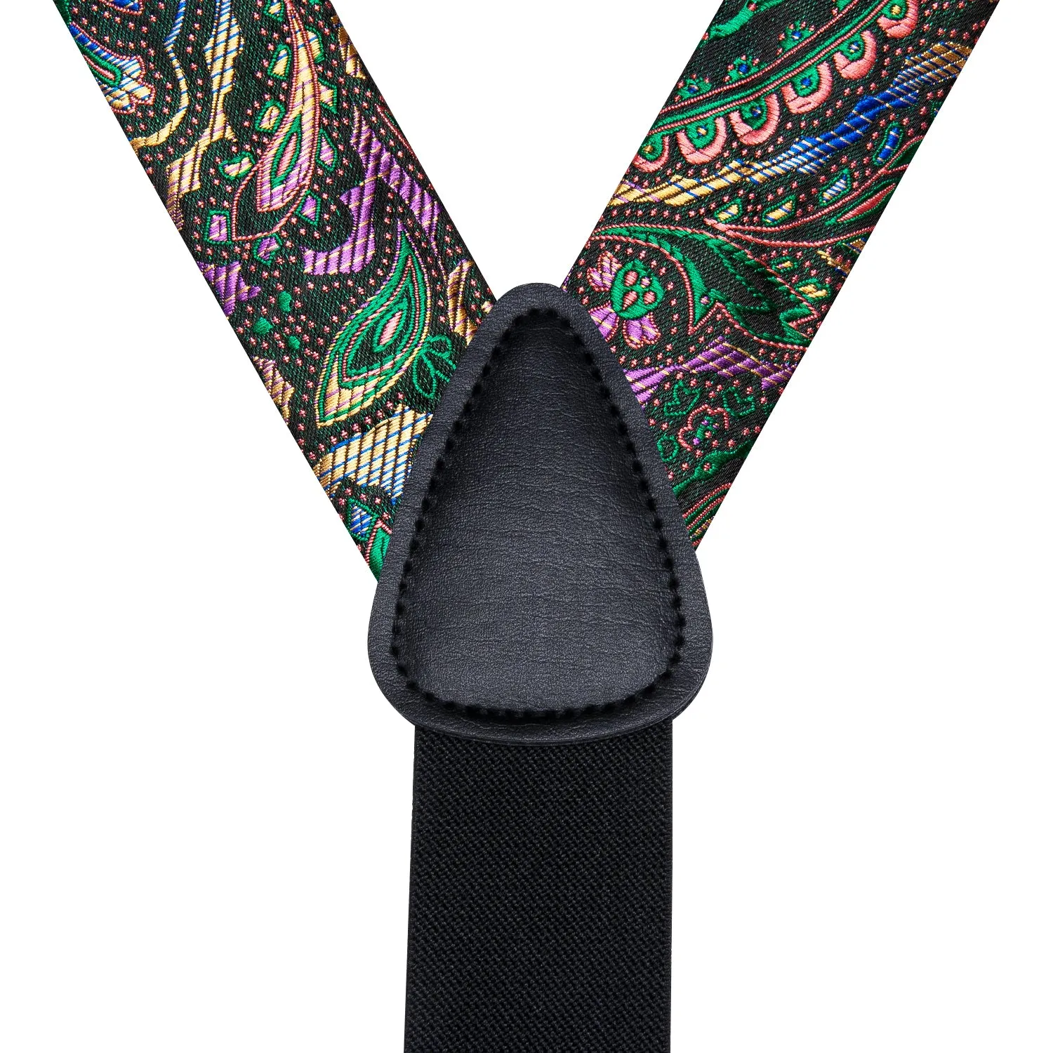 Hi-Tie Colorful Paisley Men's Suspender Bowtie Pocket Square Cufflinks Set