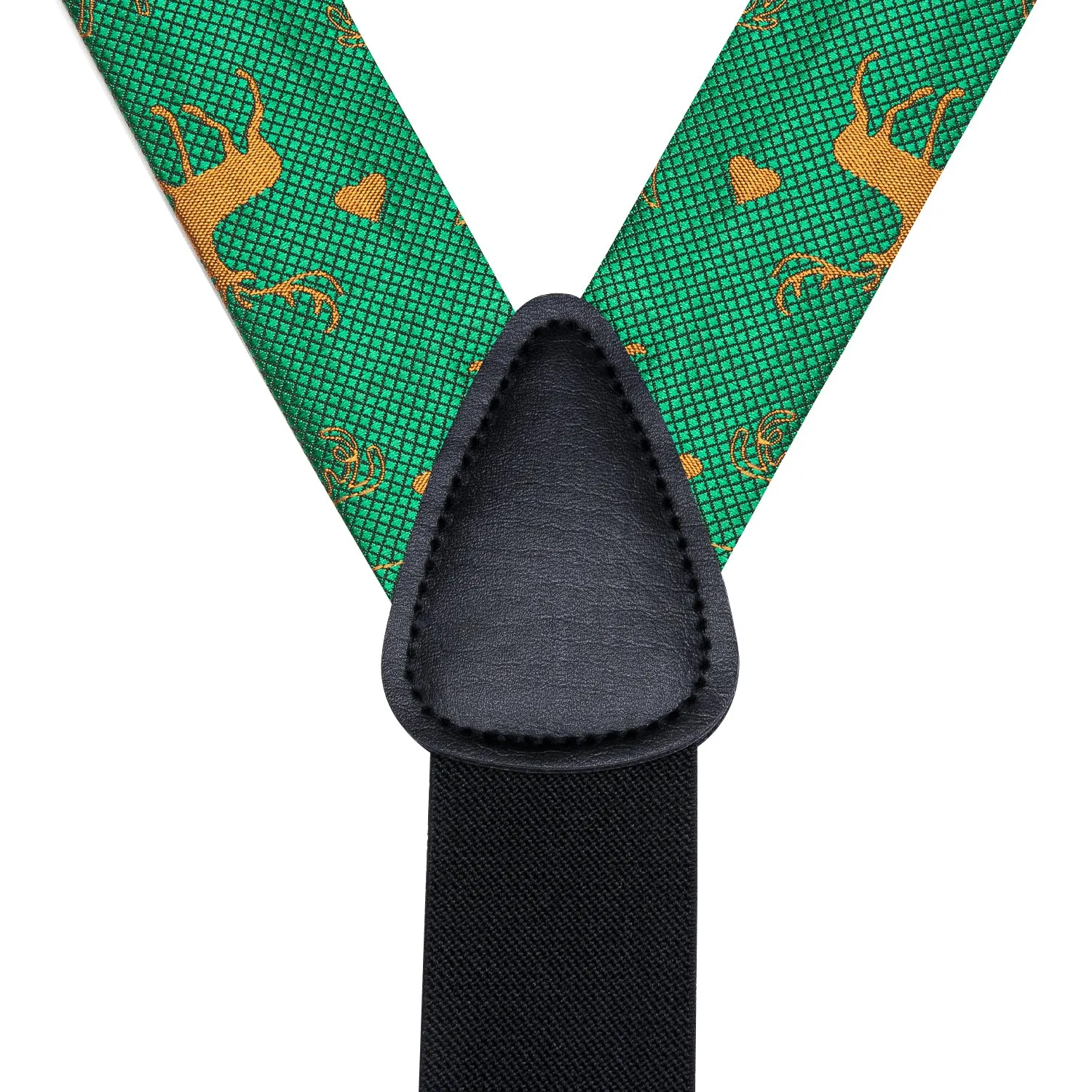 Hi-Tie Green Gold Chritsmas Deer Suspender Bowtie Hanky Cufflinks Set