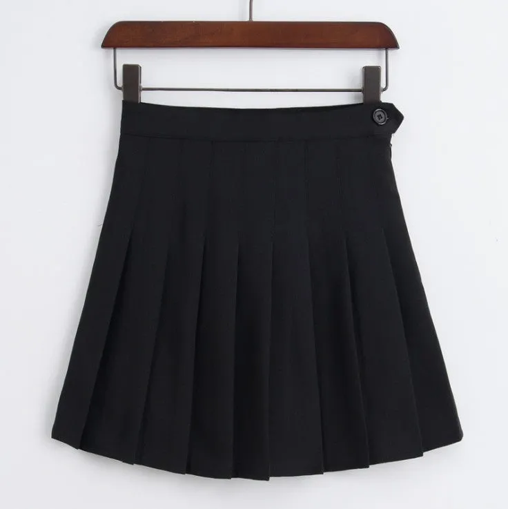 High Waist Solid Pleated Mini Skirts