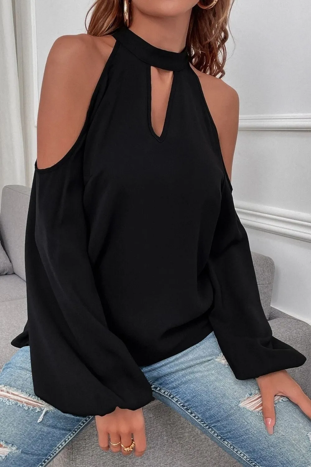 Keeping Up Black Cold Shoulder Top