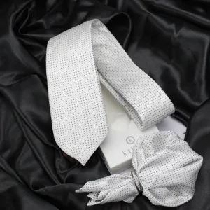 Kovove Graceful White Polka Dot Necktie and Pocket Square Gift Box