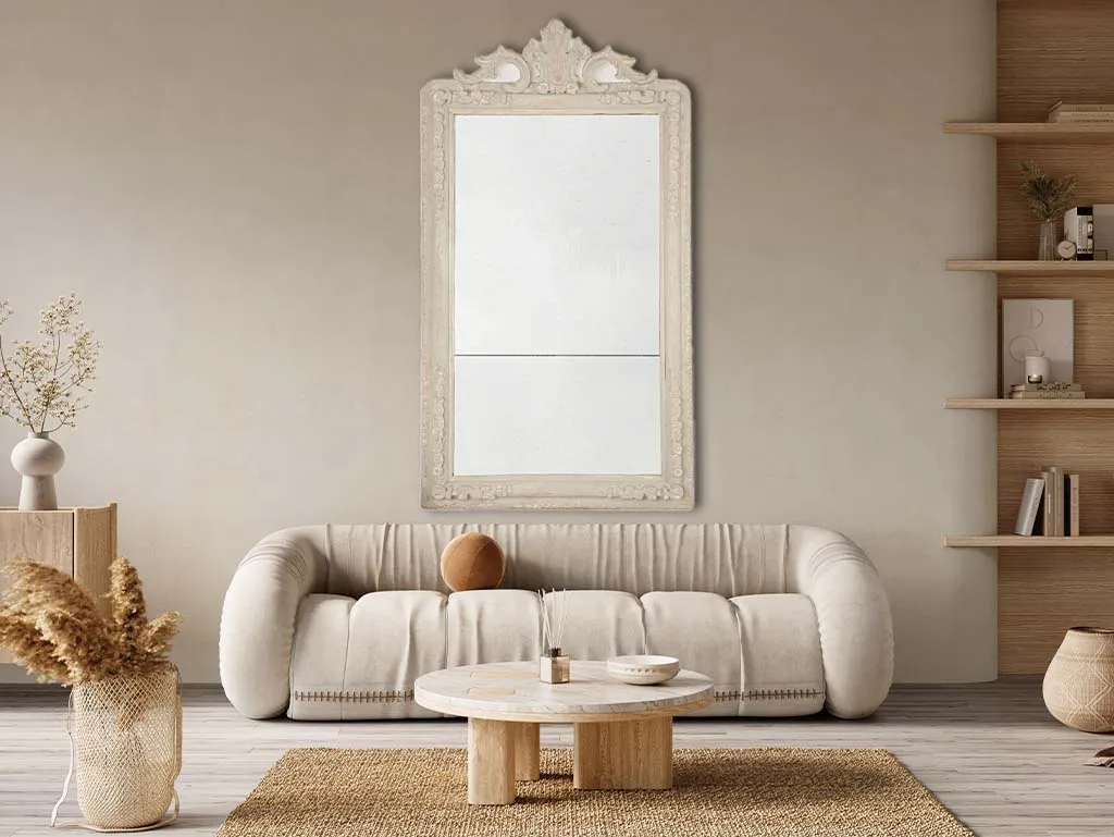 Large French Louis Philippe Crested Mirror - French Gray - 66½" x 38½"