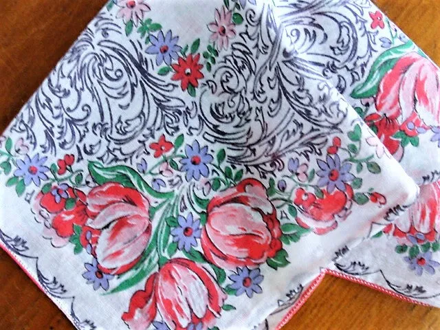 LOVELY Vintage Printed Floral Hanky Handkerchief Pretty To Frame It or Give As a Gift Collectible Printed Hankies