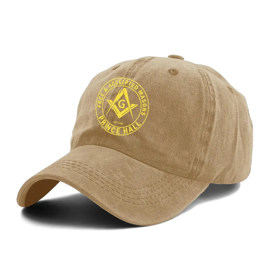 Master Mason Blue Lodge Baseball Cap - Gold Prince Hall Square Design