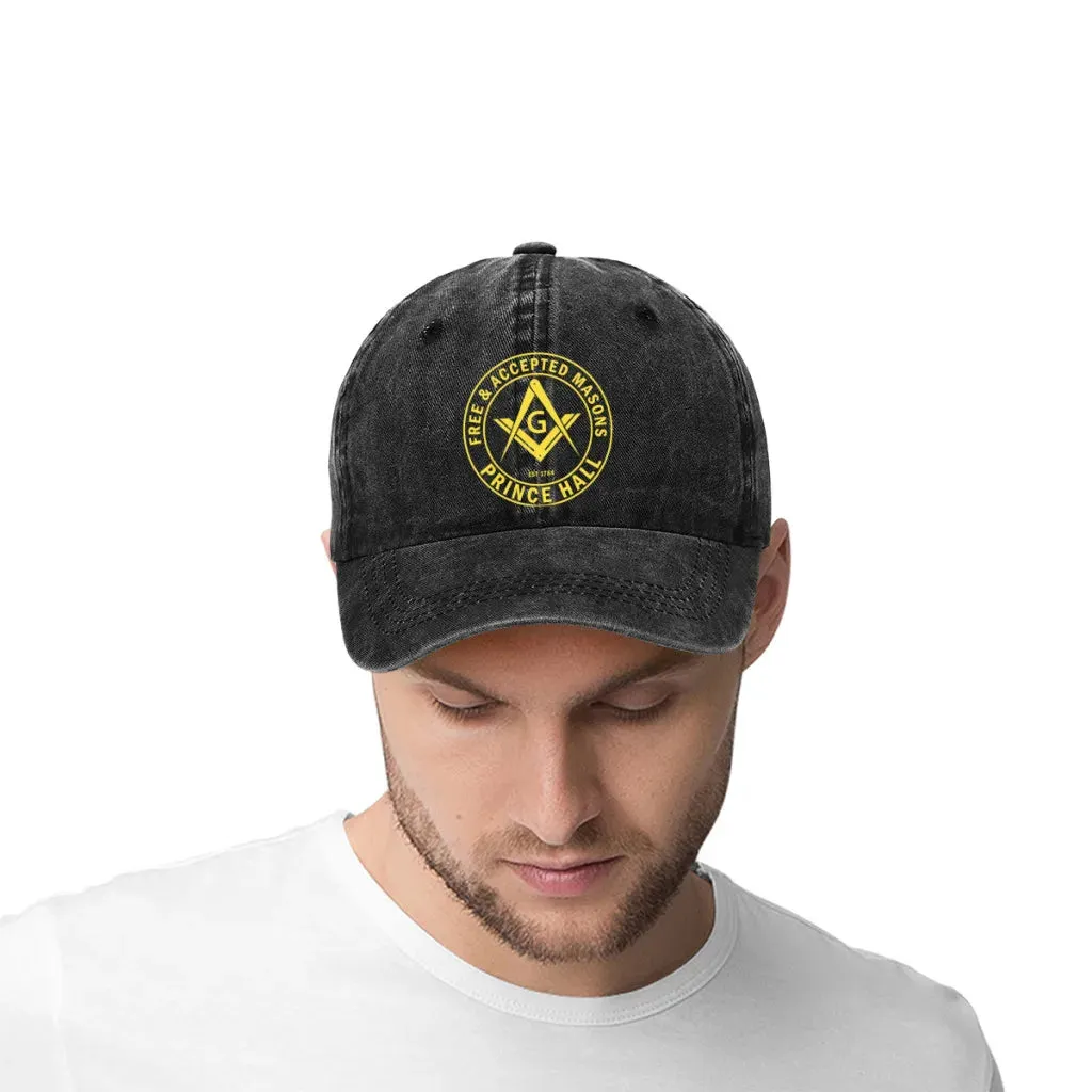 Master Mason Blue Lodge Baseball Cap - Gold Prince Hall Square Design