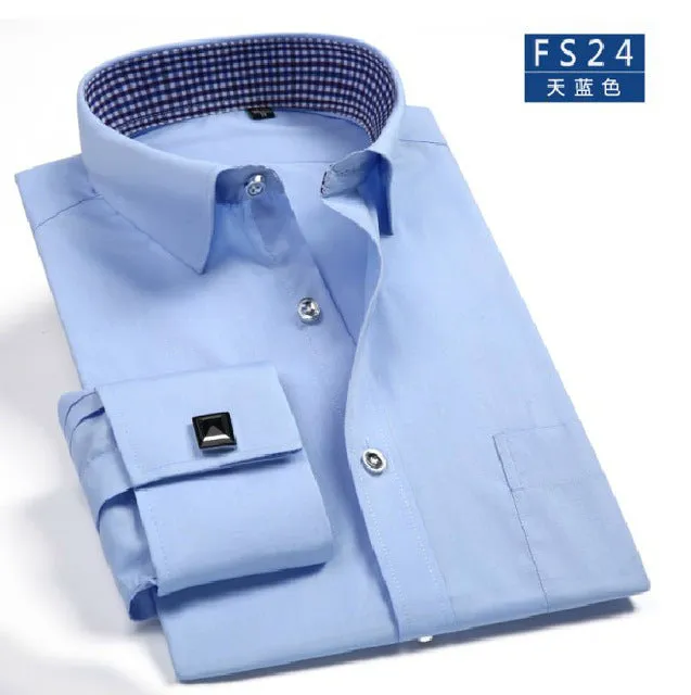 Men French Cufflinks Shirt 2017 New Men's Shirt Long Sleeve Casual Male Brand Shirts Slim Fit French Cuff Dress Shirts For Men