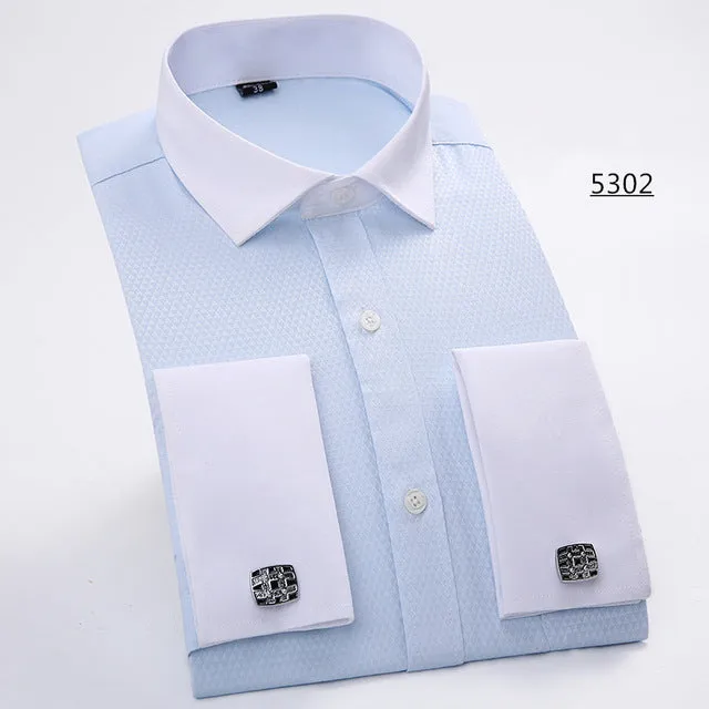 Men French Cufflinks Shirt 2017 New Men's Shirt Long Sleeve Casual Male Brand Shirts Slim Fit French Cuff Dress Shirts For Men