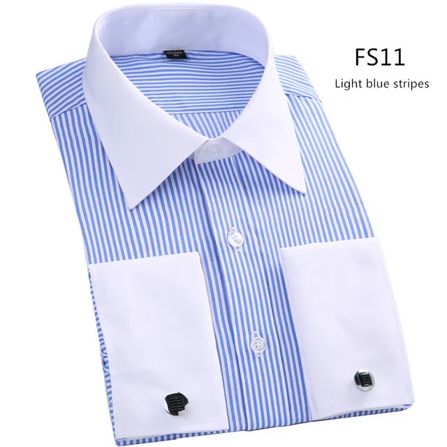 Men French Cufflinks Shirt 2017 New Men's Shirt Long Sleeve Casual Male Brand Shirts Slim Fit French Cuff Dress Shirts For Men