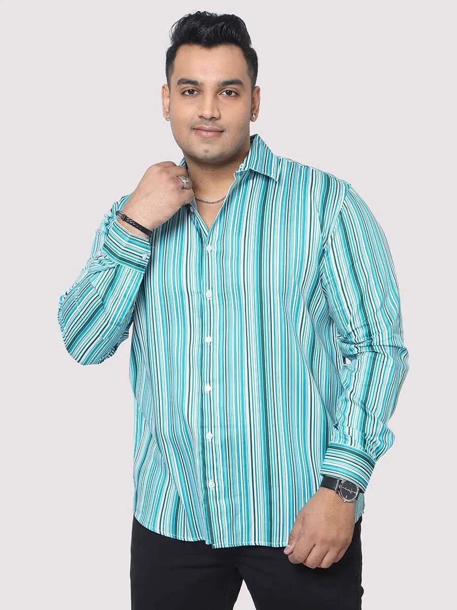 Men Plus Size Cyan Blue Striped Digital Printed Full Shirt