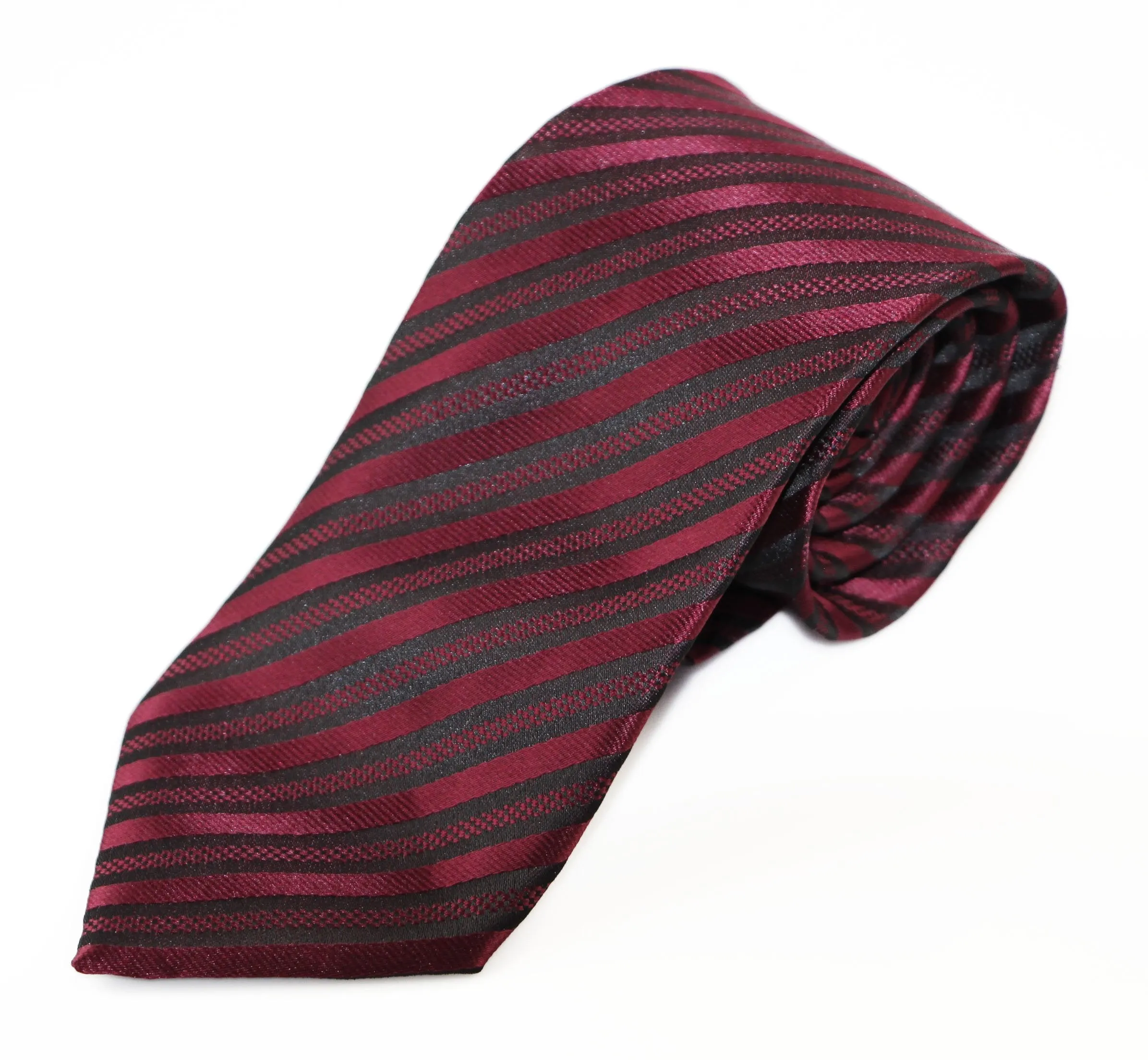 Mens Burgundy & Black Elegant Striped Patterned 8cm Neck Tie