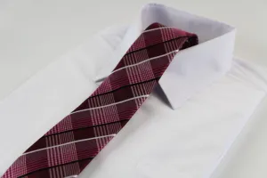 Mens Dark Red & Pink Plaid Patterned 8cm Neck Tie