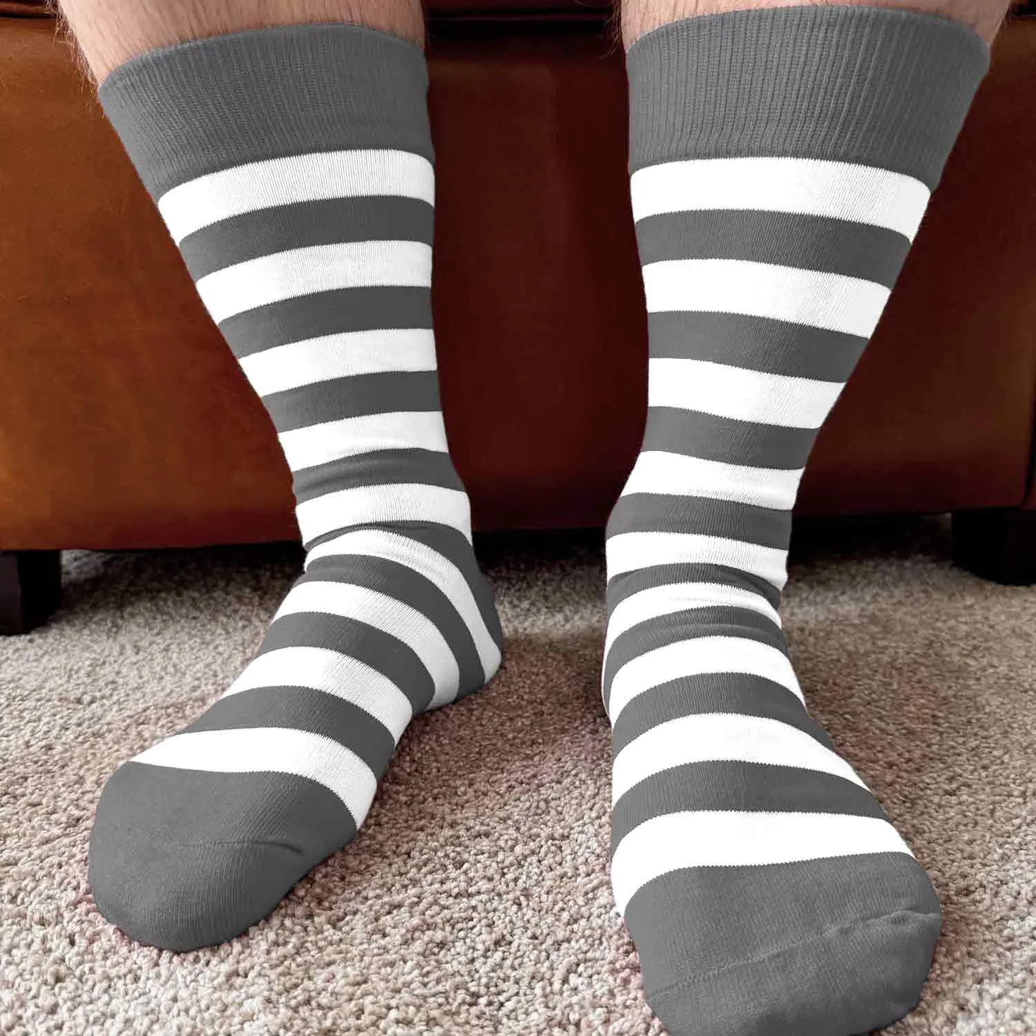 Men's Gray and White Striped Socks