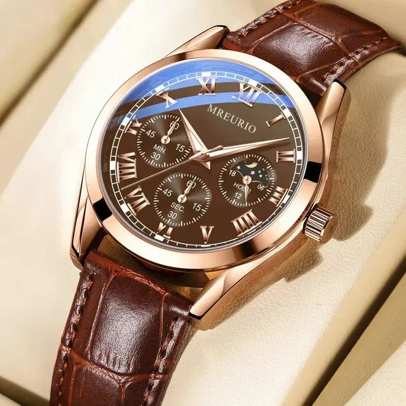 Men's Leather Strap Quartz Watch