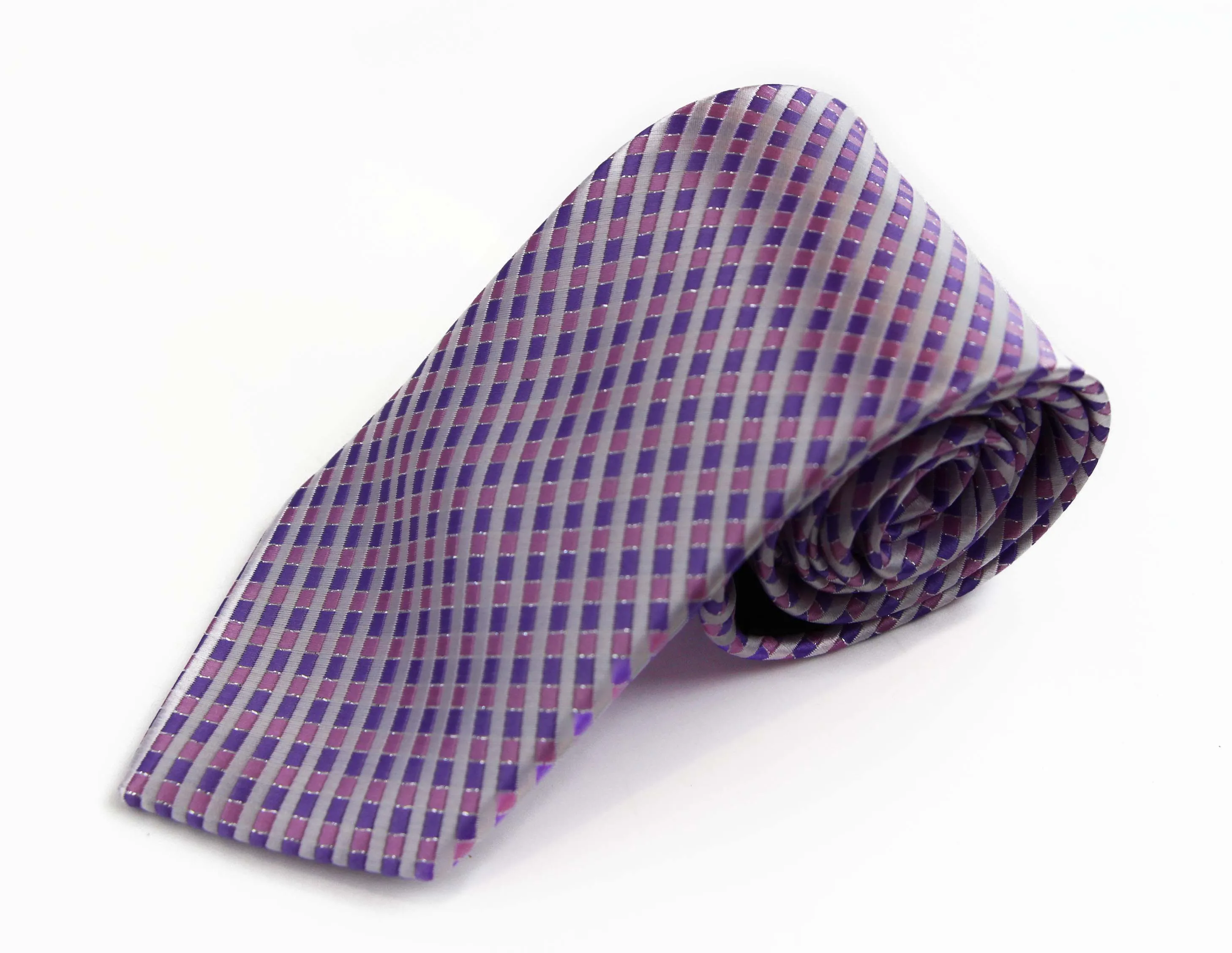 Mens Light Pink & Purple Striped 8cm Patterned Neck Tie