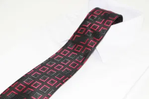 Mens Red & Black Square Box Patterned 8cm Neck Tie