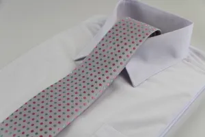 Mens Silver & Baby Pink Mini Polka Dot Patterned 8cm Neck Tie