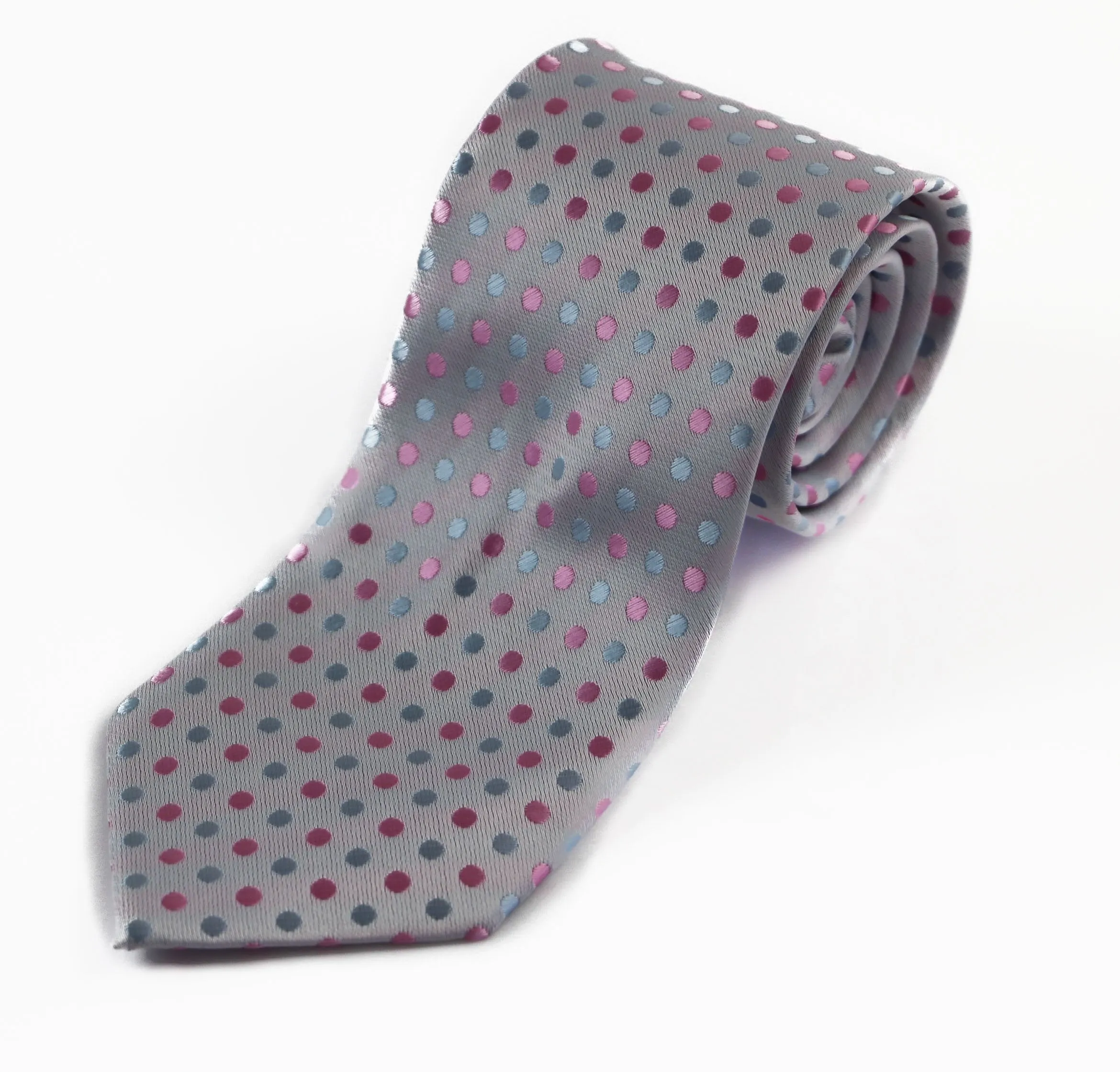 Mens Silver & Baby Pink Mini Polka Dot Patterned 8cm Neck Tie