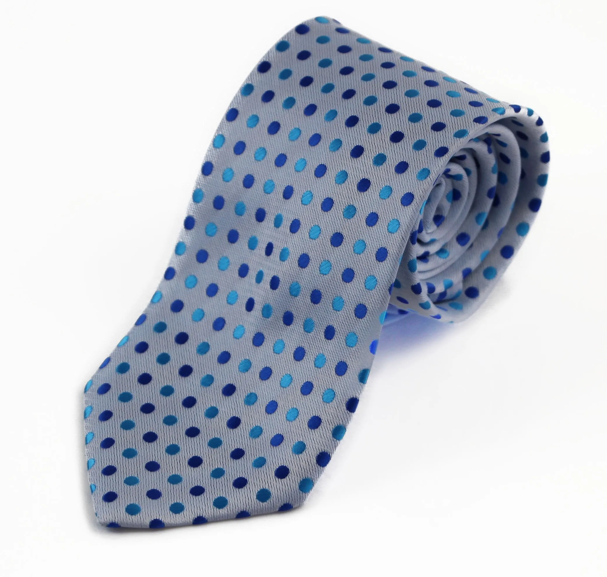 Mens Silver & Blue Mini Polka Dot Patterned 8cm Neck Tie