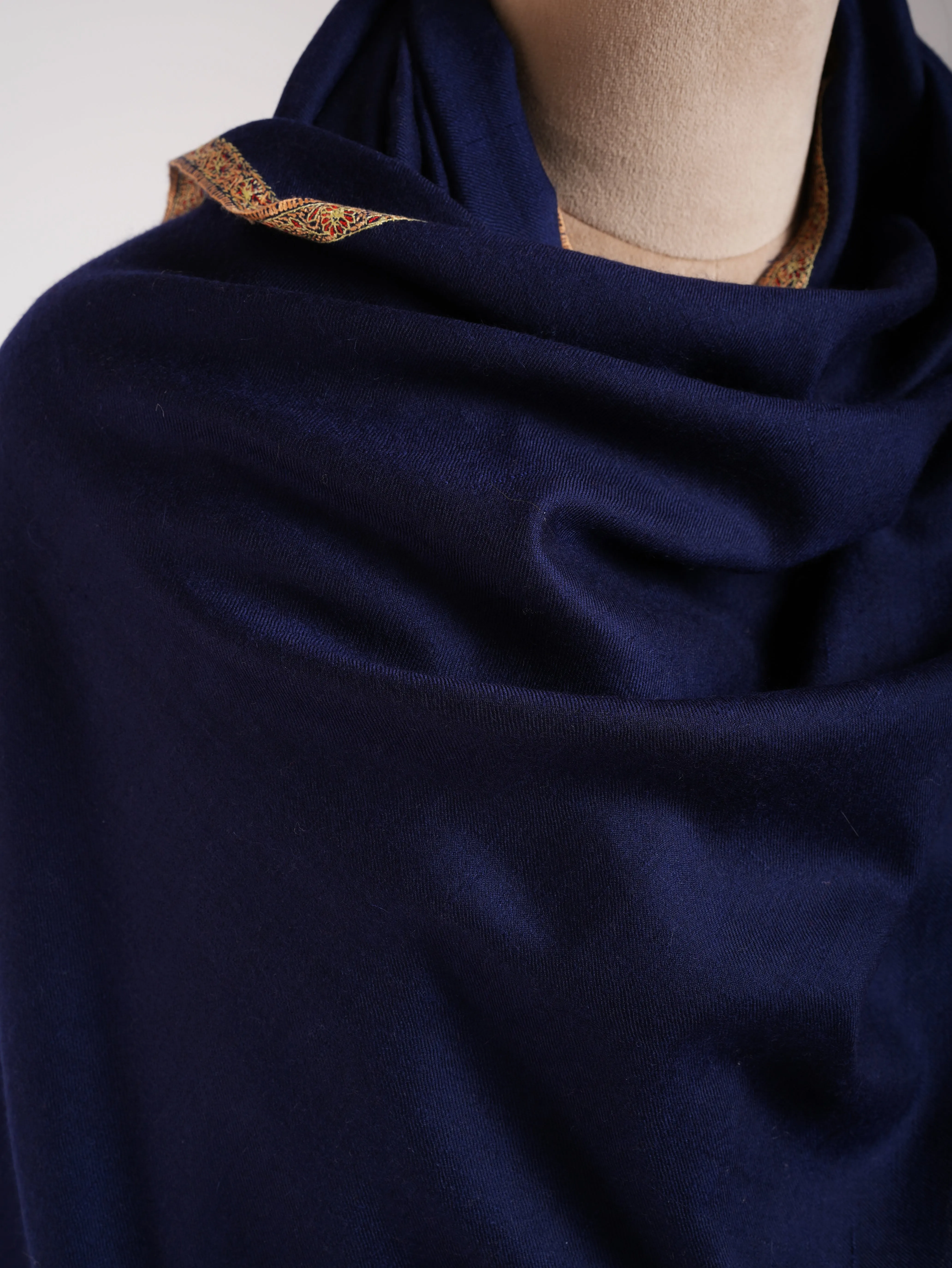 Minimalistic Embroidered Blue Pashmina Shawl