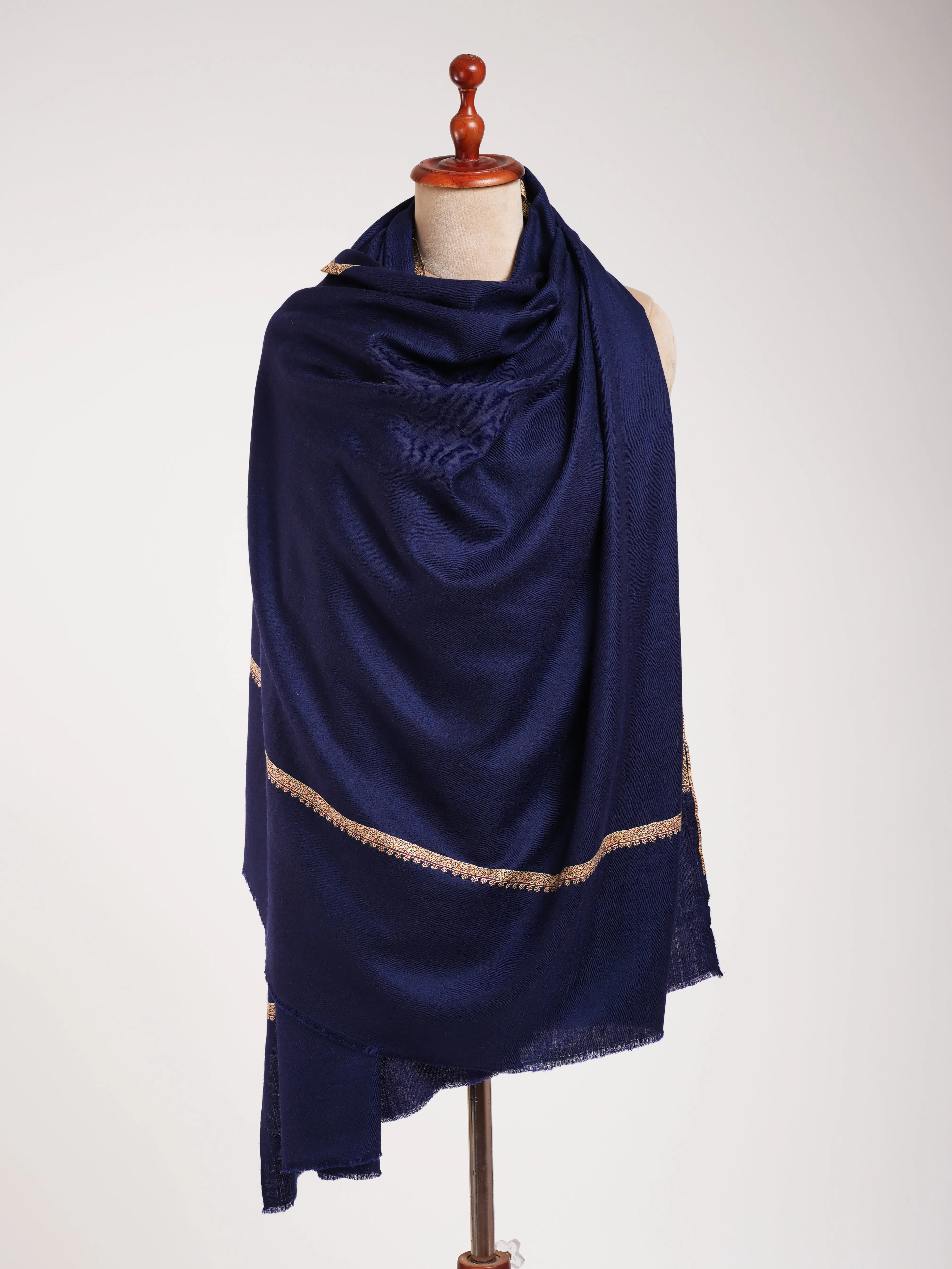 Minimalistic Embroidered Blue Pashmina Shawl