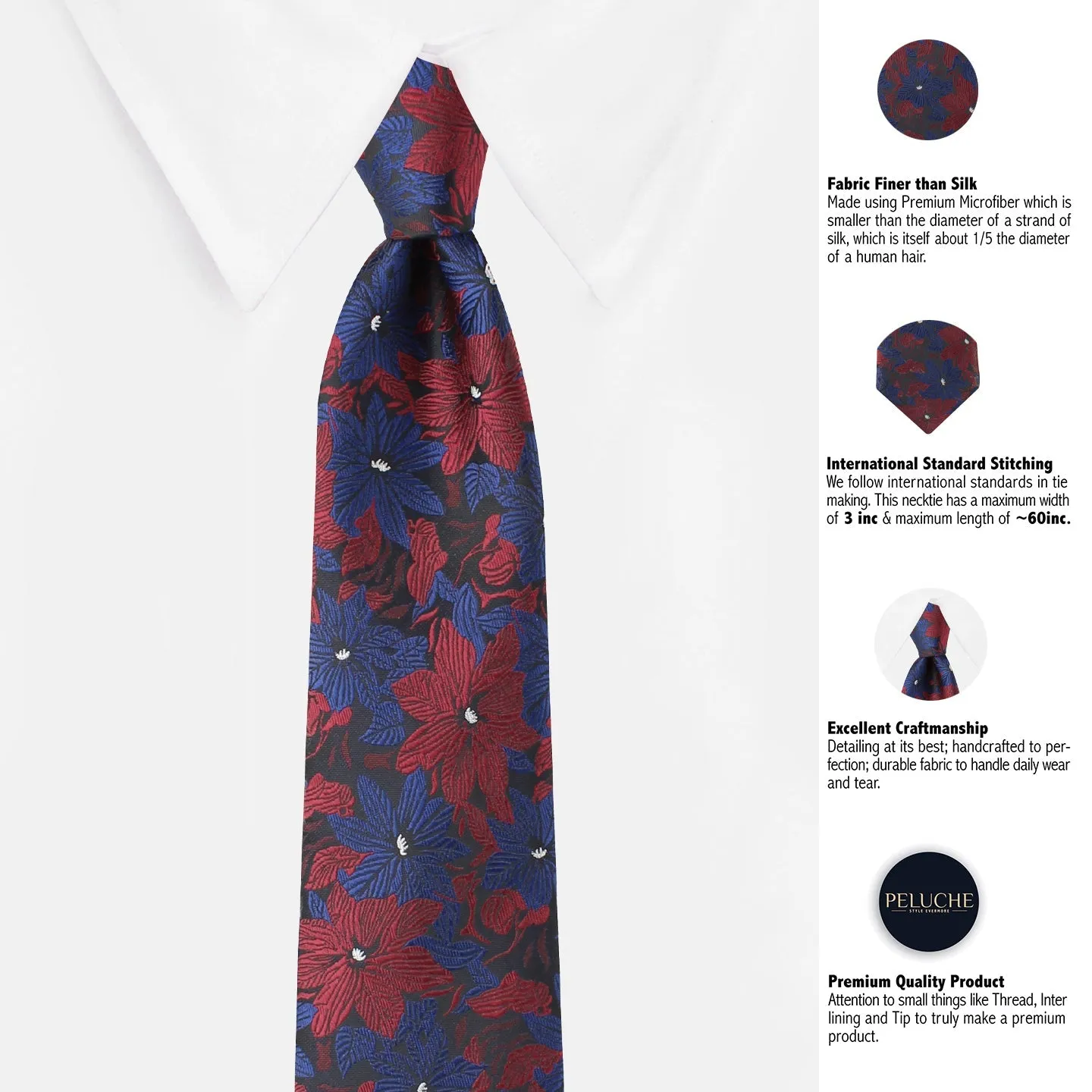 Peluche Mesmerizing Floral Blue Neck Tie For Men