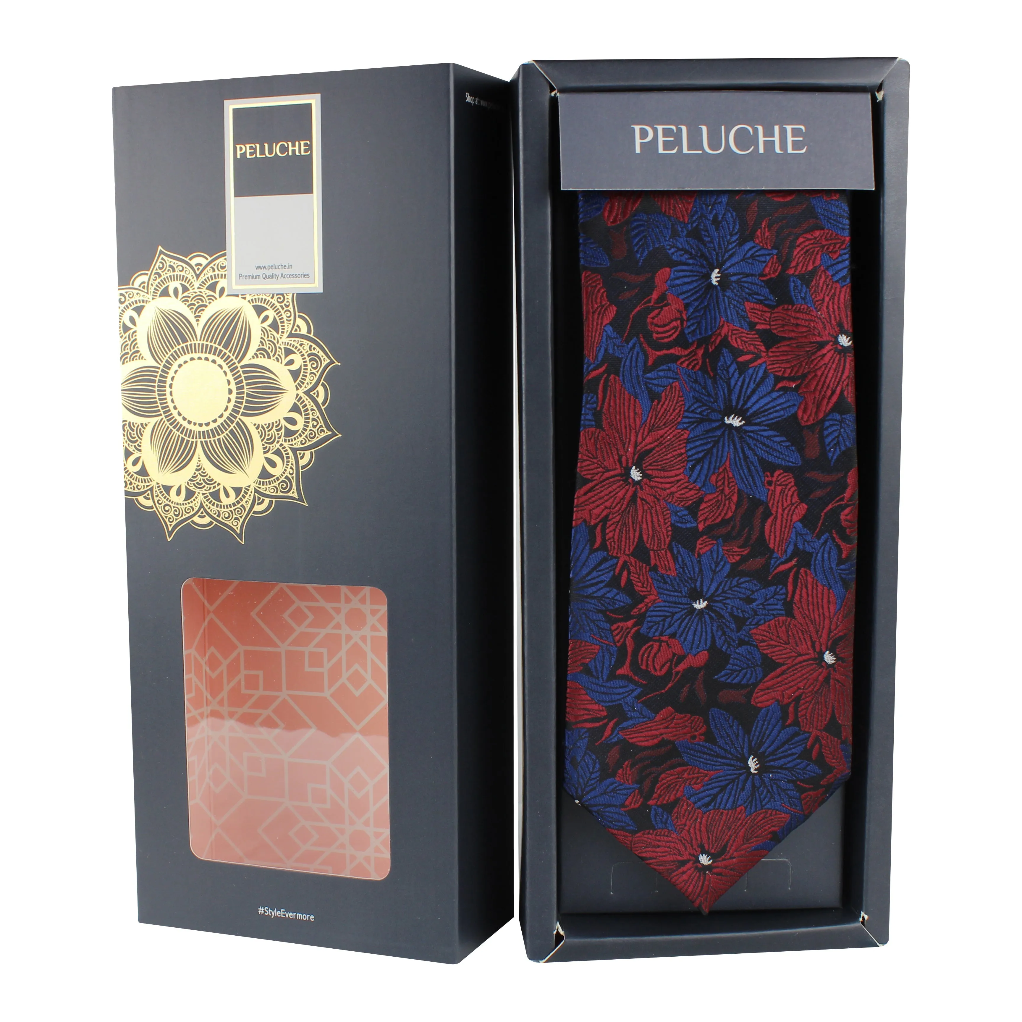 Peluche Mesmerizing Floral Blue Neck Tie For Men