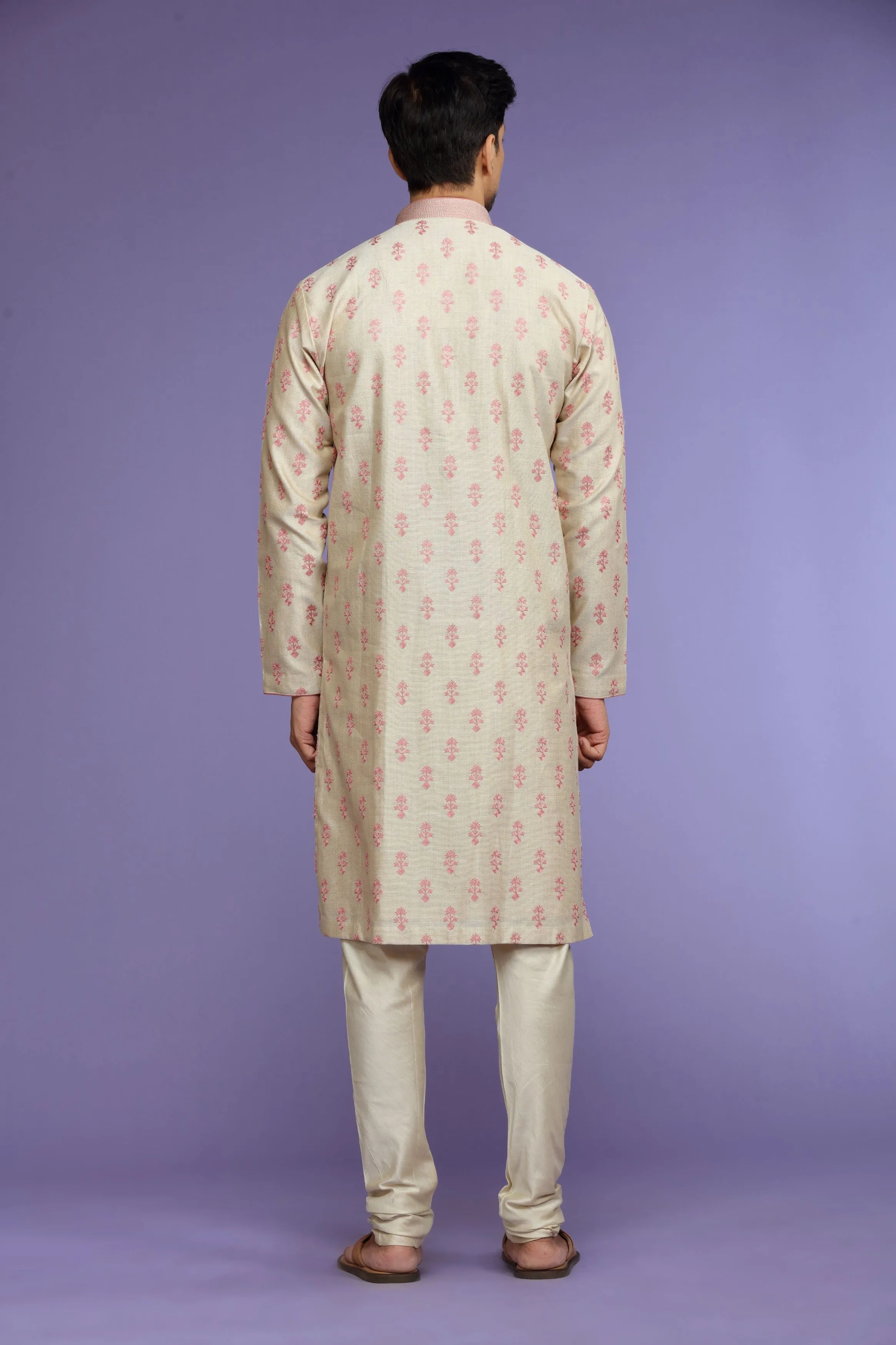 Pink Printed Silk Kurta Set  Designed by Kora (Nilesh Mitesh)