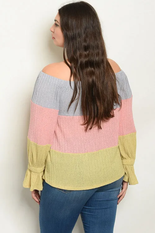 Plus Size Colorblock Cold Shoulder Tunic Sweater