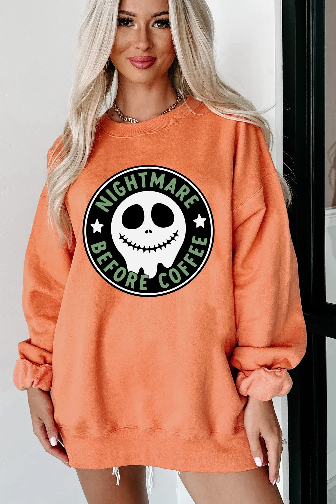 "Before Coffee" Parody Graphic Crewneck (Pumpkin) - Print On Demand