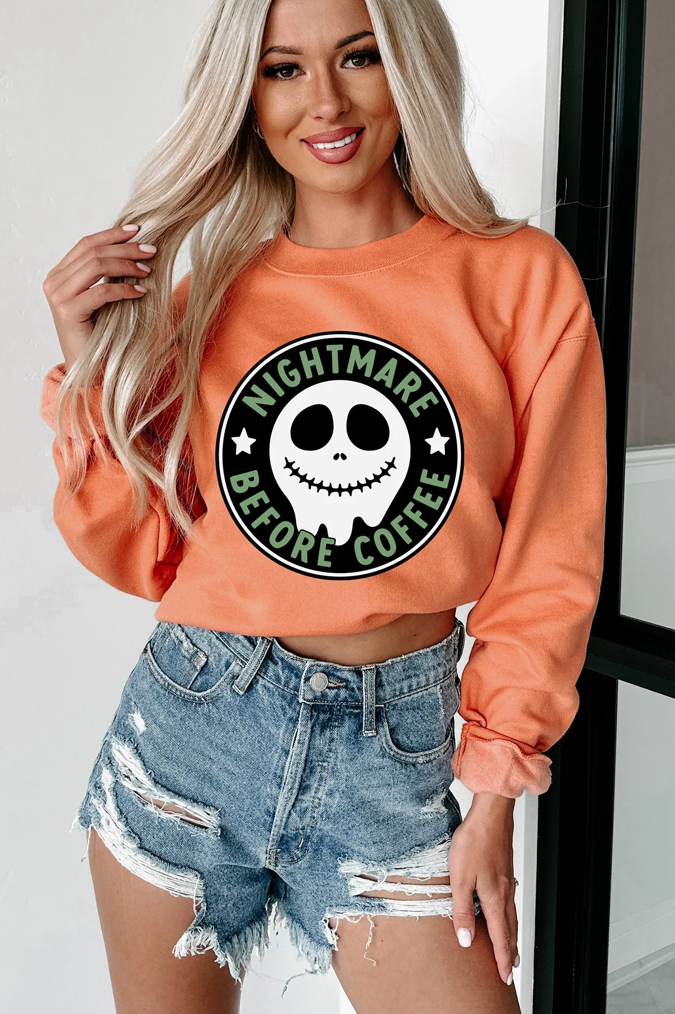 "Before Coffee" Parody Graphic Crewneck (Pumpkin) - Print On Demand